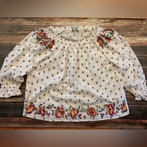 Skies Are Blue Blouse with Colorful Embroidery